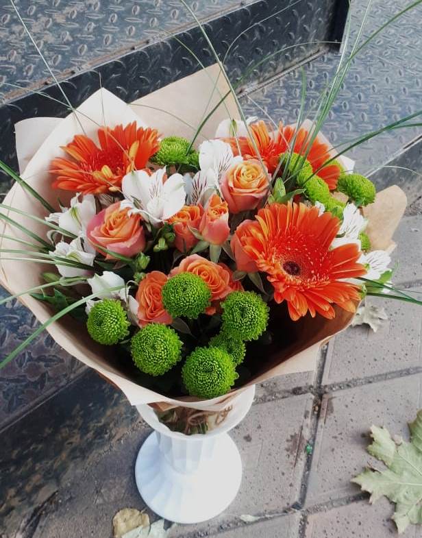 Букет цветов из: Герберы, Хризантемы, Альстромерии и Розы в Жостово