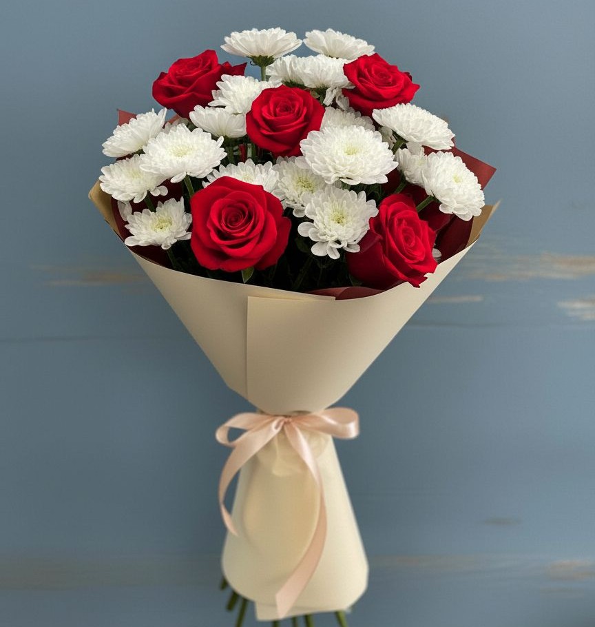 Букет цветов из: Розы и Хризантемы в Жостово