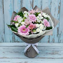 Букет цветов из:  Герберы, Альстромерии и Хризантемы #REPLACE_PRED# Жостово