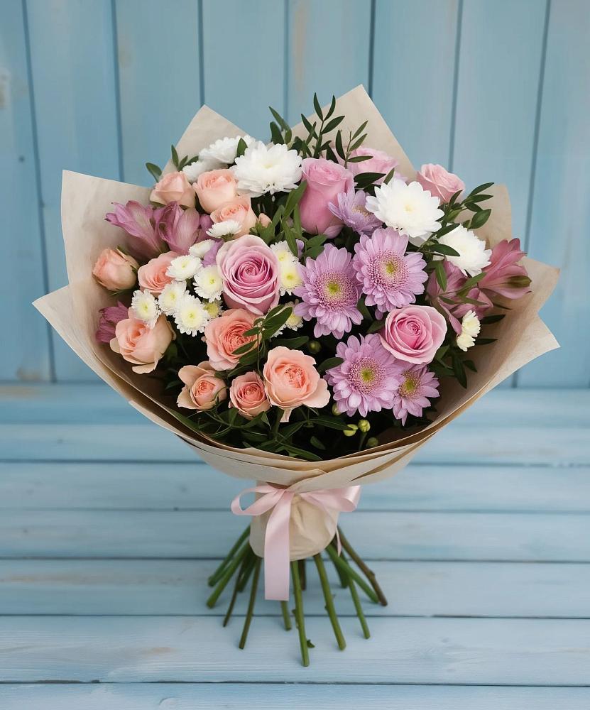 Букет цветов из: Хризантемы, Розы и Альстромерии в Жостово