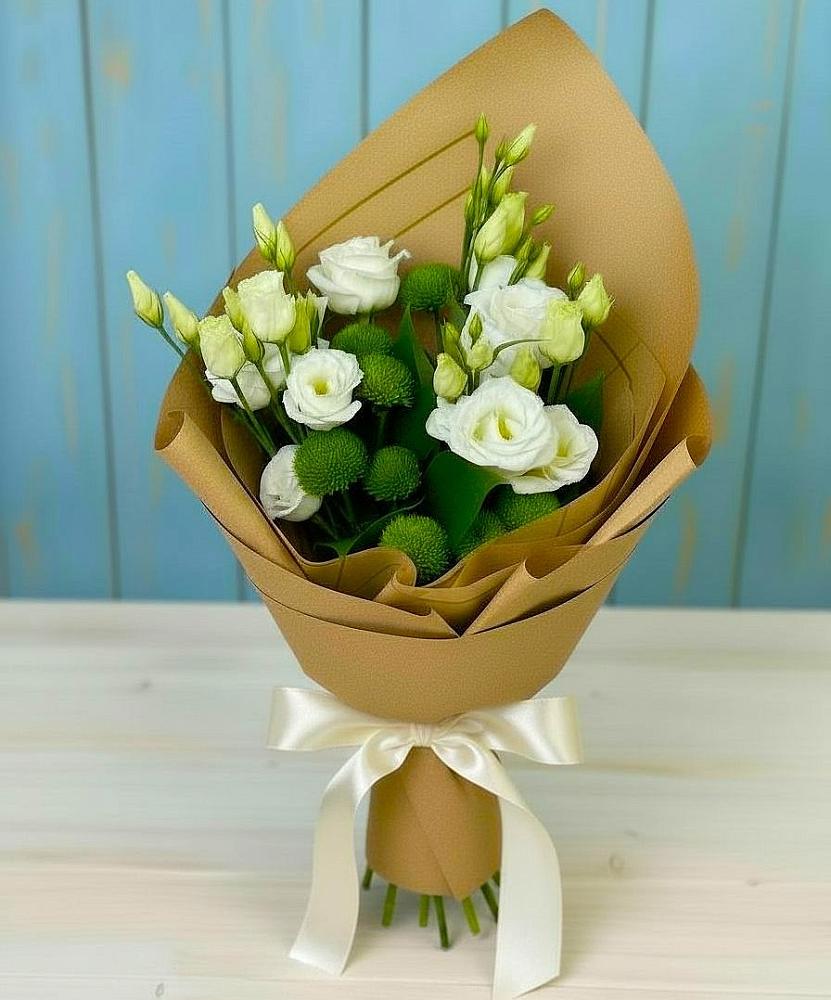 Букет цветов из: Хризантемы и Лизиантусы в Жостово