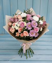 Букет цветов из:  Хризантемы, Розы и Альстромерии в Жостово