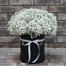 Цветочная композиция из Гипсофила в шляпной коробке в Жостово